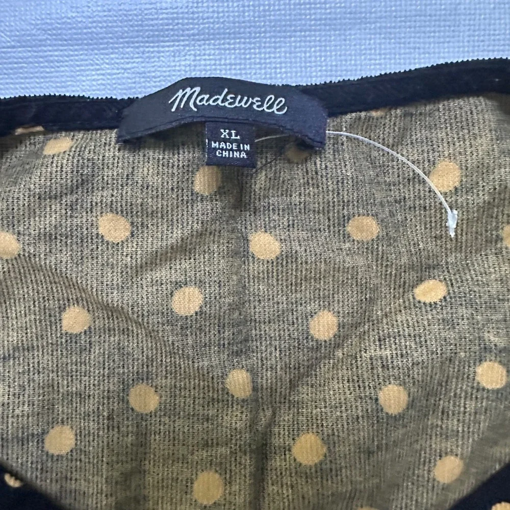 Madewell Polka Dot Corduroy Wrap Top XL Black Cottagecore Whimsigoth Academia